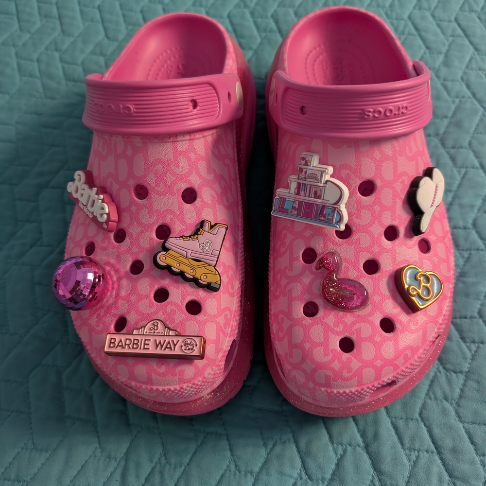 CROCS Vibrant Pink Barbie Clogs with Decorative Charms